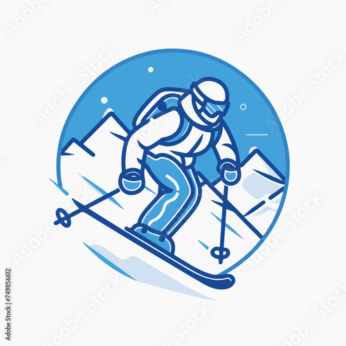 Skiing in cartoon, doodle style. Image for t-shirt, web, mobile apps and ui. Isolated 2d vector illustration in logo, icon, sketch style, Eps 10. AI Generative