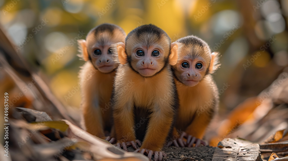 Playful Capuchin Monkey Troop Frolicking Capture Playful Capuchin Monkey Troop Frolicking Capture