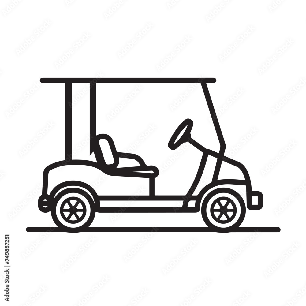 Golf cart in cartoon, doodle style . Image for t-shirt, web, mobile apps and ui. Isolated 2d vector illustration in logo, icon, sketch style, Eps 10, black and white. AI Generative