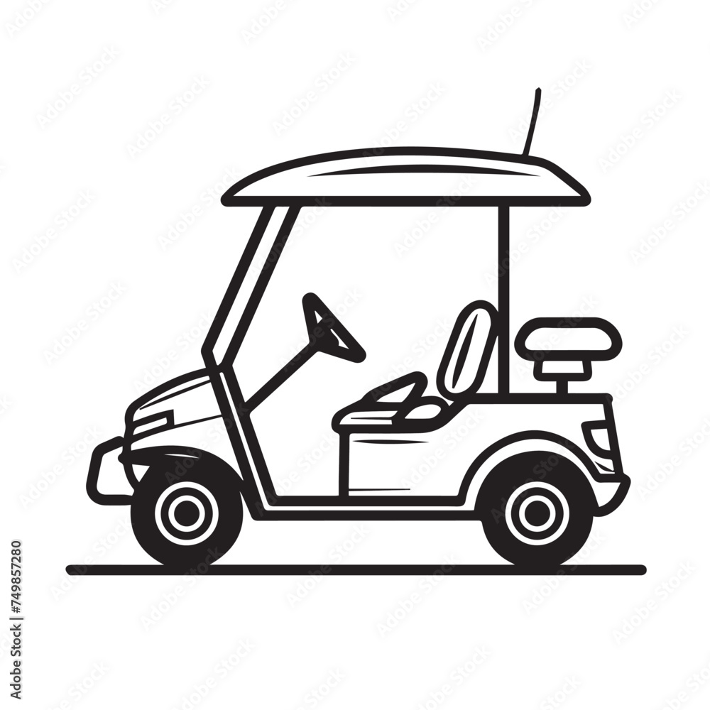 Golf cart in cartoon, doodle style . Image for t-shirt, web, mobile apps and ui. Isolated 2d vector illustration in logo, icon, sketch style, Eps 10, black and white. AI Generative