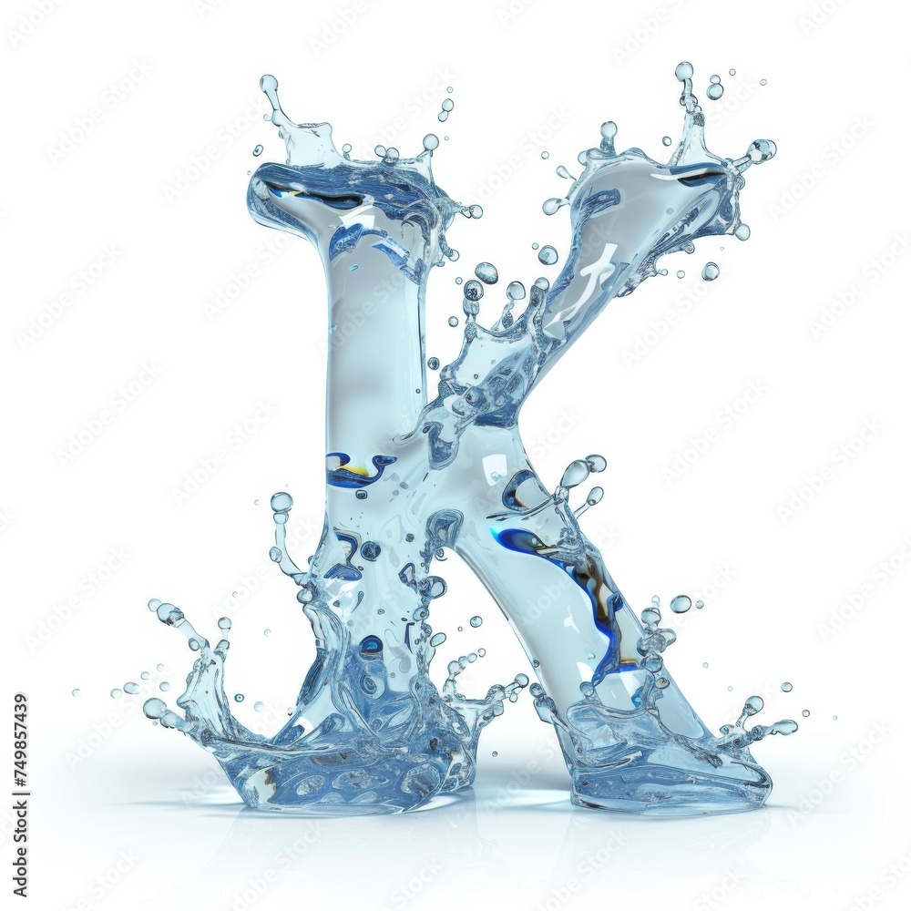Dynamic splash of water forming the shape of the letter K, captured ...