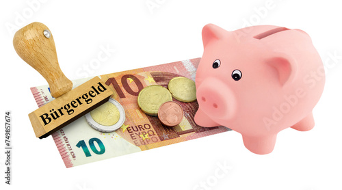 Obraz na plátně 12,41 Euro German minimum wage and Piggy Bank with stamp and German basic income