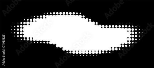 White dots pattern frame. Halftone dots curved pattern background. Curve dotted spot using half tone circle dot texture. Vector illustration.