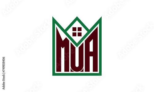MUA initial letter real estate builders logo design vector. construction, housing, home marker, property, building, apartment, flat, compartment, business, corporate, house rent, rental, commercial