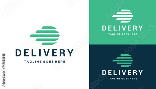 Initial Letter D with Speed Movement Lines For Transportation Logistics Delivery Logo Design