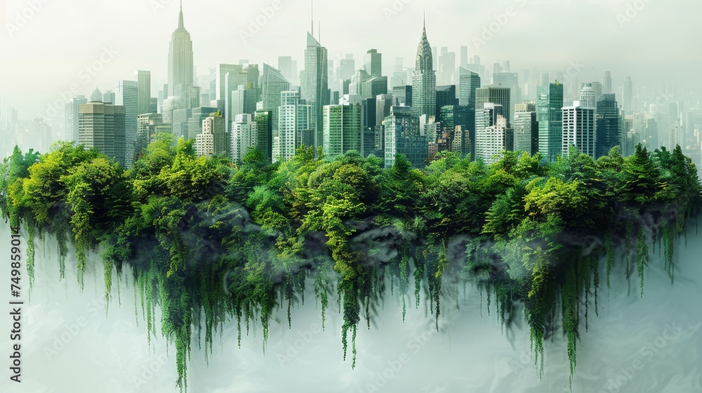 Concept of a green city, isolated plants on a white background