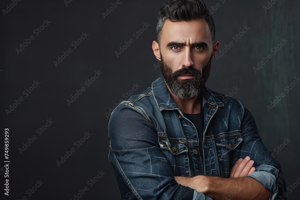 Handsome man with beard and denim jacket Handsome man with beard and denim jacket