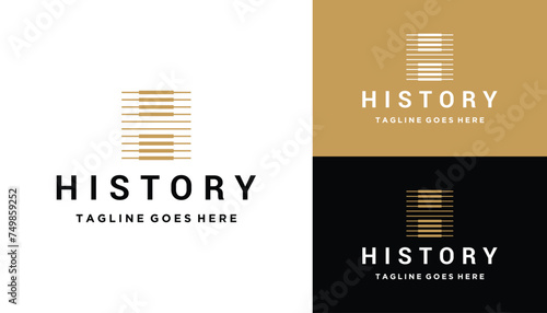 Golden Initial Letter H with Classic Square Geometric Line Art Logo Design