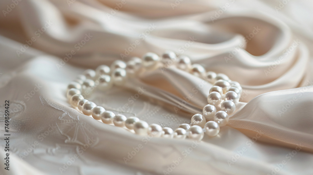 Pearl necklace on white Macro shot Shallow depth