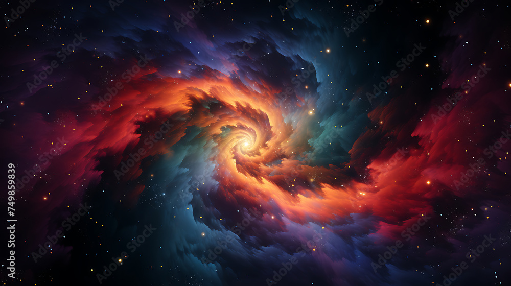 A vector illustration of a galaxy with swirling nebulae.