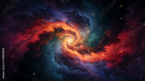 A vector illustration of a galaxy with swirling nebulae. © Tayyab
