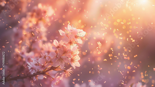 Twilight Glow on Cherry Blossoms with Bokeh Light Effect