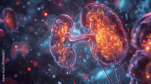 Detailed and Conceptual Medical Illustration of the Kidney