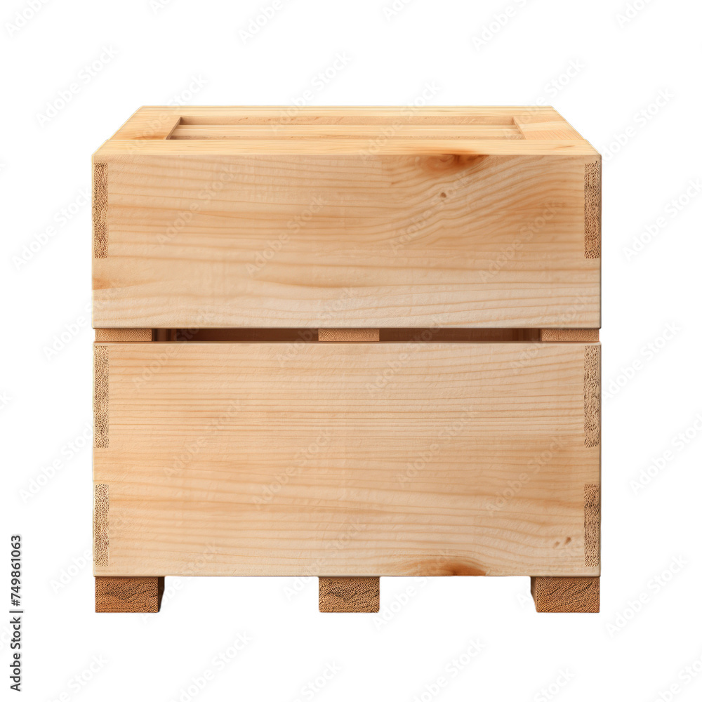 A blank wooden crate isolated on transparent background, png