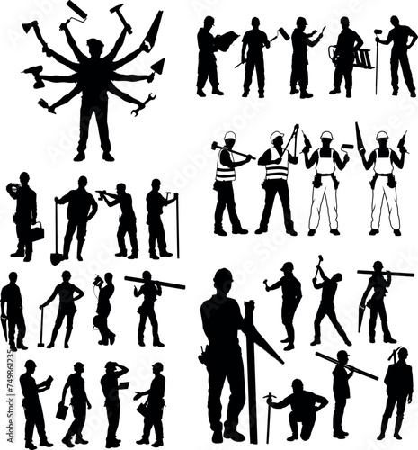 Construction Worker and Handyman Silhouettes Set