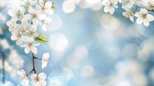 Cherry blossom branches in full bloom with soft bokeh light background, symbolizing spring.