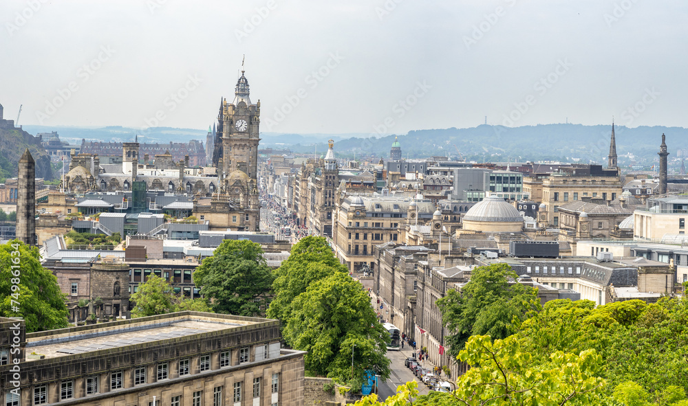 View of Princess Street from Calton hill in Edimbugh city
