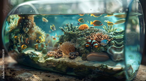 Piece of aquarium or ocean with fishes inside