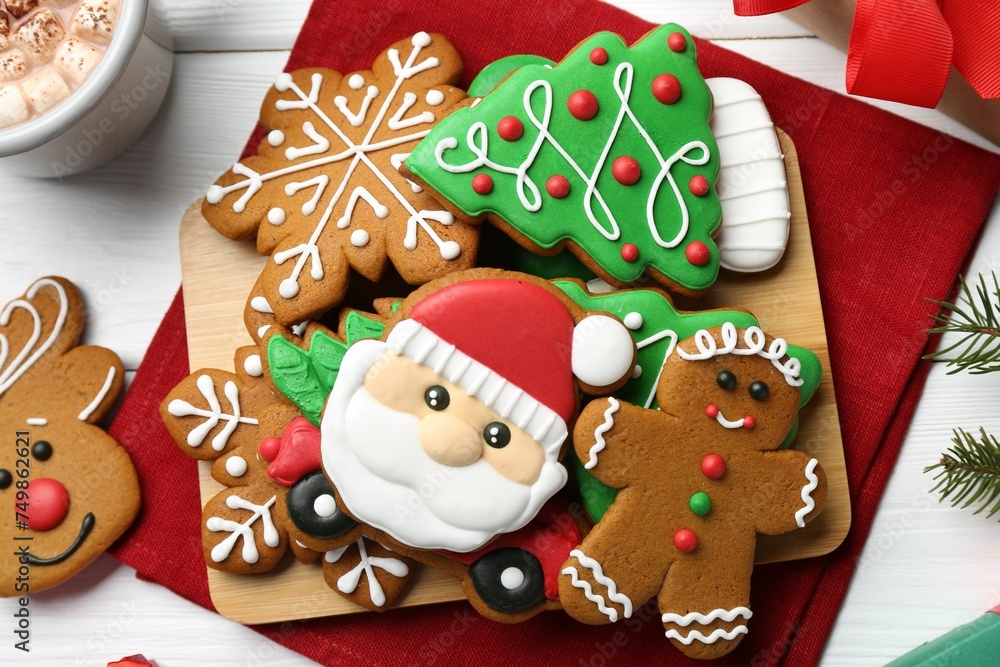 Tasty homemade Christmas cookies on white wooden table, top view Tasty homemade Christmas cookies on white wooden table, top view