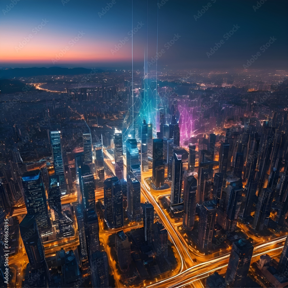 Naklejka premium city skyline,internet network