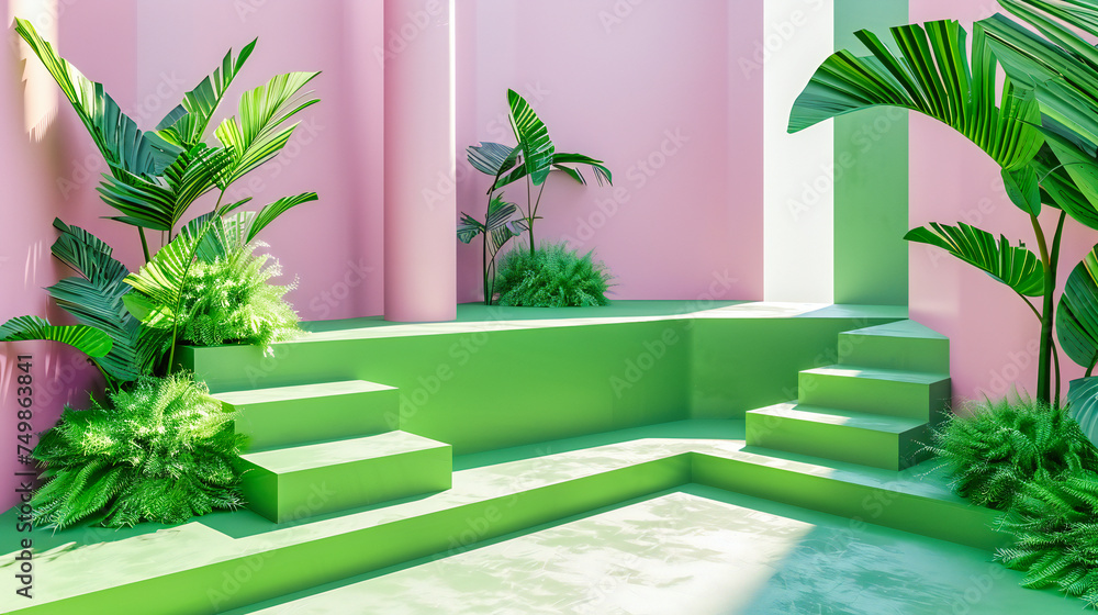 Abstract Elegance: Minimalist Room with Geometric Shapes, Pastel Colors, and Stylish Presentation Abstract Elegance: Minimalist Room with Geometric Shapes, Pastel Colors, and Stylish Presentation