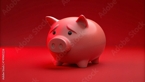 Piggy Bank on Red Surface: Symbolizing Savings and Financial Wealth in Depressed theme