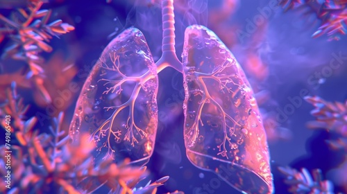 Illustration of human lungs with tree-like branches in a cold, wintry atmosphere.