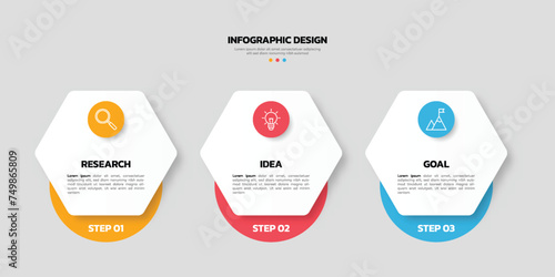 Modern business infographic template with 3 options or steps icons.