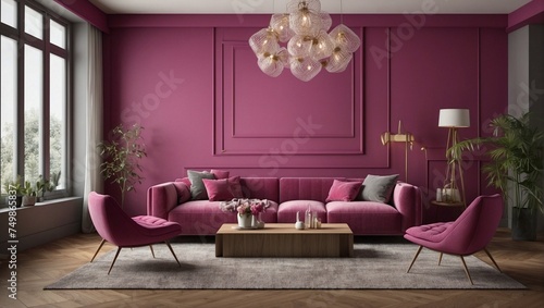 modern living room with purple furniture