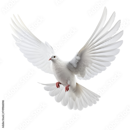 White dove flying isolated on transparent background. Generative AI © chones