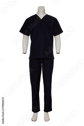 Black color Healthcare worker outfit on mannequin on isolated white background