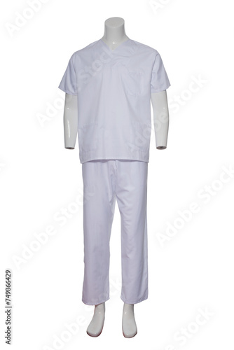 white color Healthcare worker outfit on mannequin on isolated white background
