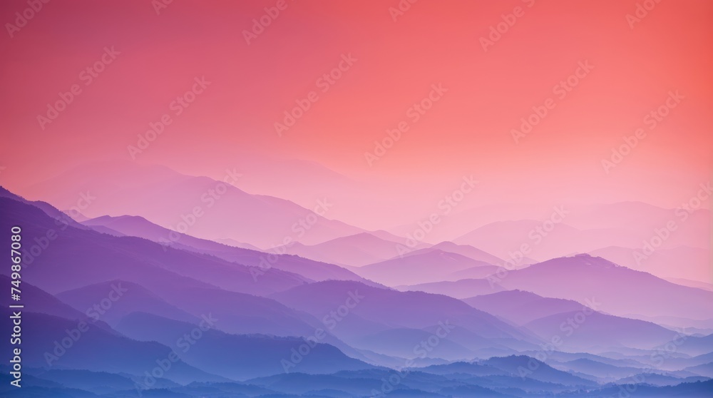 Vivid mountain landscape silhouetted against pink and blue gradient sky Vivid mountain landscape silhouetted against pink and blue gradient sky