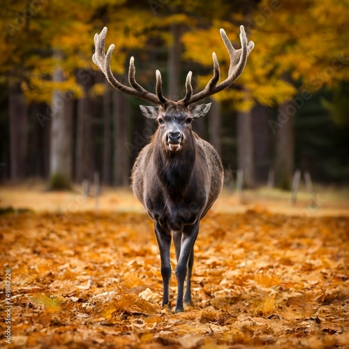 beautiful portrait of a reindeer amidst an idyllic autumn scene