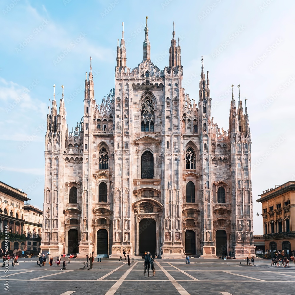 Cathedral Duomo di Milano at Square Piazza Duomo, morning in Milan, Italy