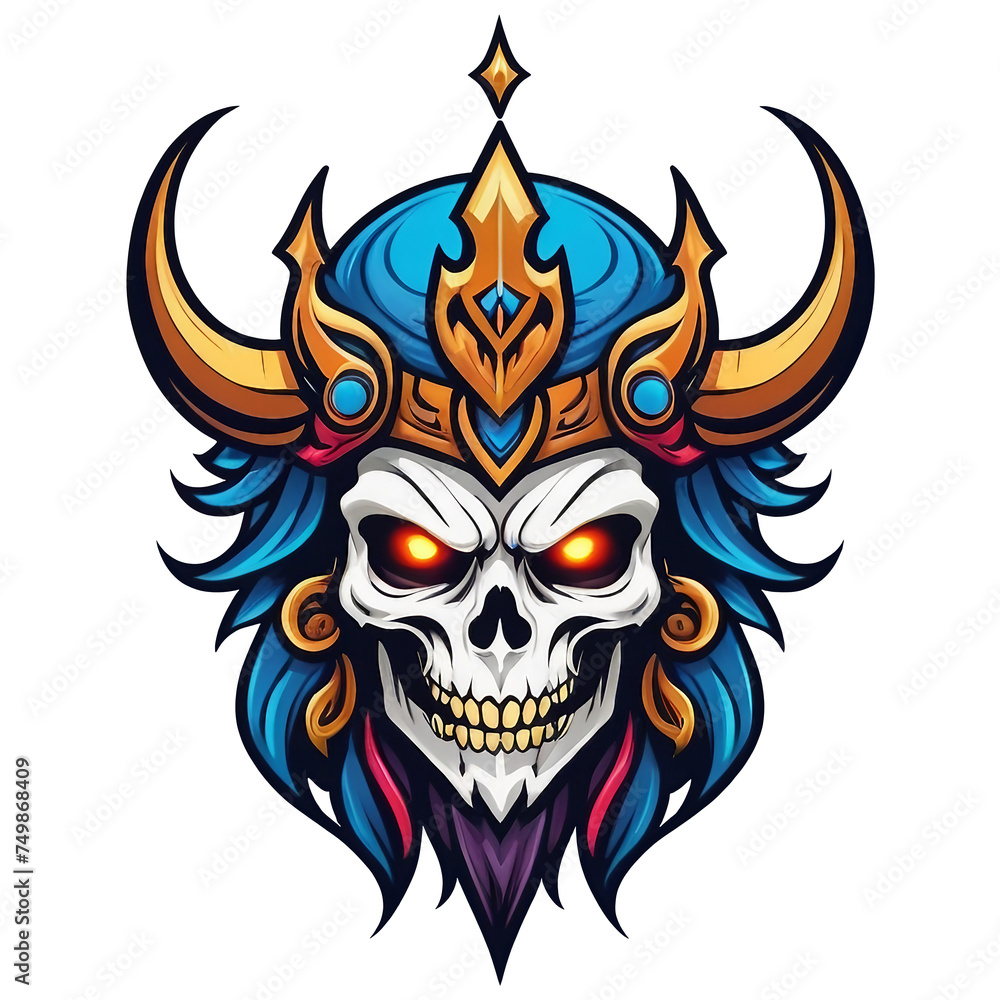 a skull with a crown on it's head, vector art, digital art, valkyrie style character, oni mask, e-sports logo vector, full color a skull with a crown on it's head, vector art, digital art, valkyrie style character, oni mask, e-sports logo vector, full color