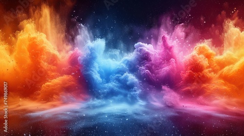  a group of colorful clouds floating in the air with stars in the sky in the middle of the image and in the center of the clouds is a blue, red, orange, pink, purple, and blue, and yellow, and.