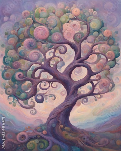 Abstract Artwork Depicting the Tree of Life with Vibrant Colors and Swirling Branches, Generative AI