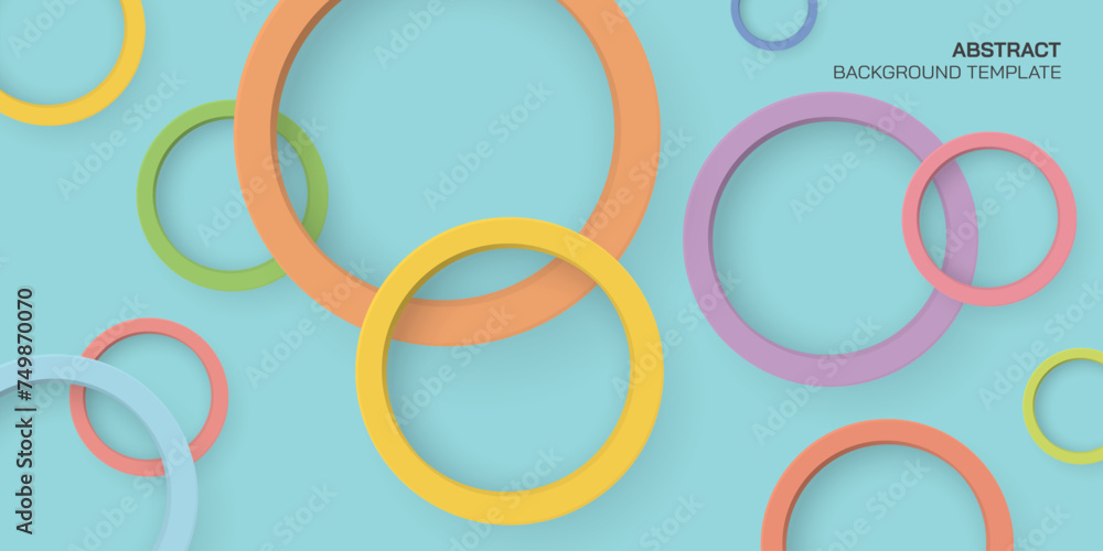 Light blue background with colorful 3D circle ring paper cut style vector illustration. Blue background with pastel circle ring. Light blue background with colorful 3D circle ring paper cut style vector illustration. Blue background with pastel circle ring.