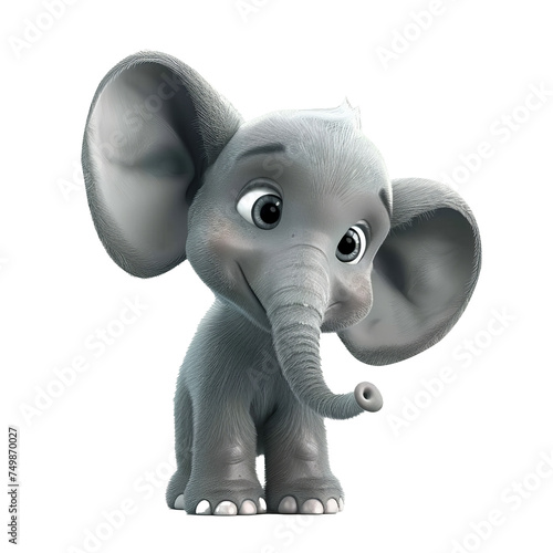 elephant calf with long trunk, curious eyes, and floppy ears in trumpeting pose. Lovely animal minimal style. 3d render isolated transparent. © KP