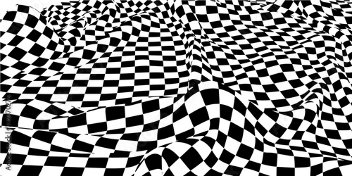 Abstract vector background  wavy surface with curve pattern  black quards. For banner. Black checkers on white.