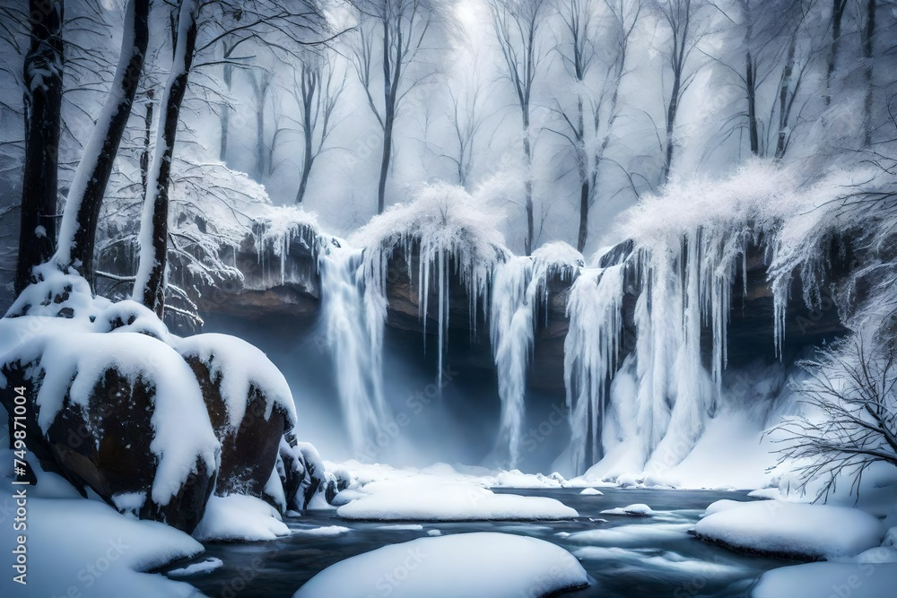 waterfall in the mountains generated by AI technology waterfall in the mountains generated by AI technology