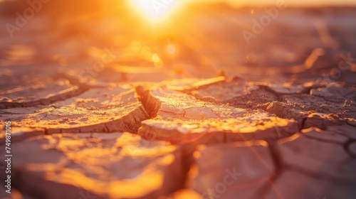 Sunset over a cracked desert landscape, emphasizing the harsh beauty of the environment.