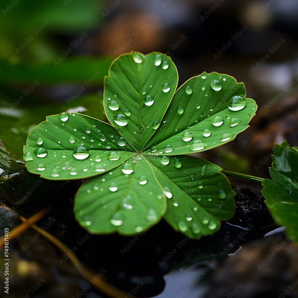 shamrock leaf adorned with sparkling water droplets shamrock leaf adorned with sparkling water droplets