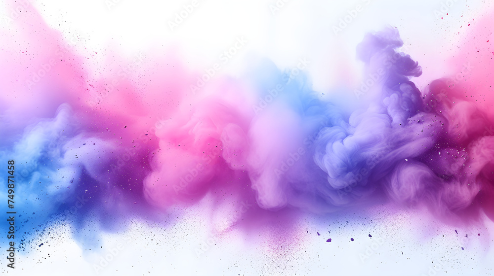 Freeze motion of colorful powder explosion on light background. Holi celebration, festival of colors. Colored cloud, dust, gulal powder. Abstract texture for banner, poster, card, wallpaper Freeze motion of colorful powder explosion on light background. Holi celebration, festival of colors. Colored cloud, dust, gulal powder. Abstract texture for banner, poster, card, wallpaper