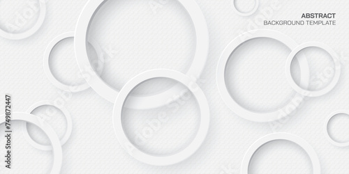 White wood free uncoated paper background with 3D circle ring paper cut style vector illustration. White bond paper background with circle ring.