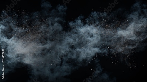 Swirling wisps and sparkling particles amid dark backdrop 