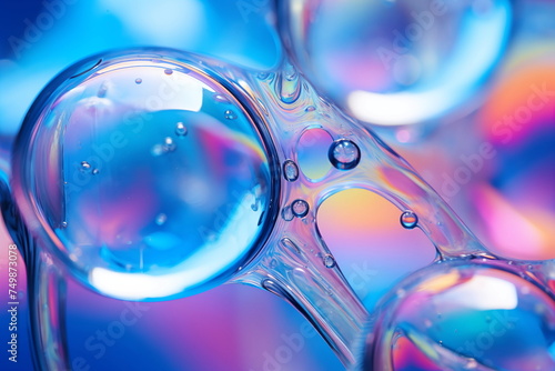 Macro shot of water bubbles. Air bubbles in ice on a blue background