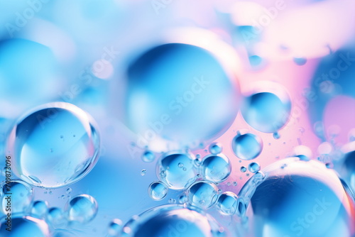 Macro shot of water bubbles. Air bubbles in ice on a blue background
