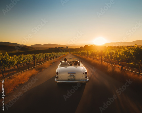 couple in the car in vineyard